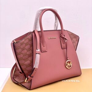 Michael Kors Avril Large Satchel Shoulder Leather Bag Pink Rose